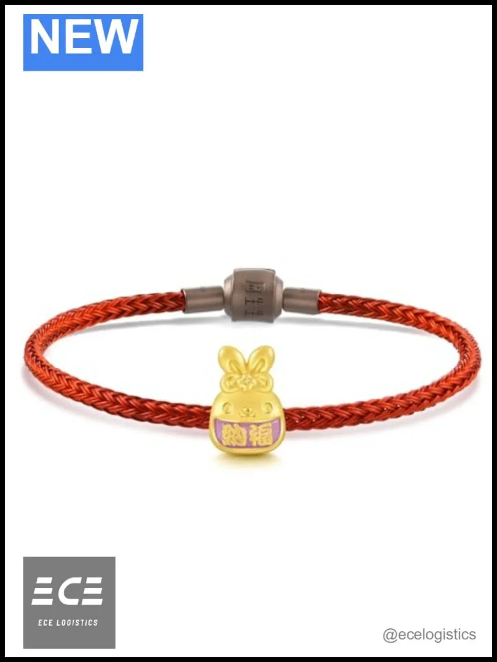 999 24K Gold Auspicious Rabbit Lucky Omamori Amulet Charm Bracelet